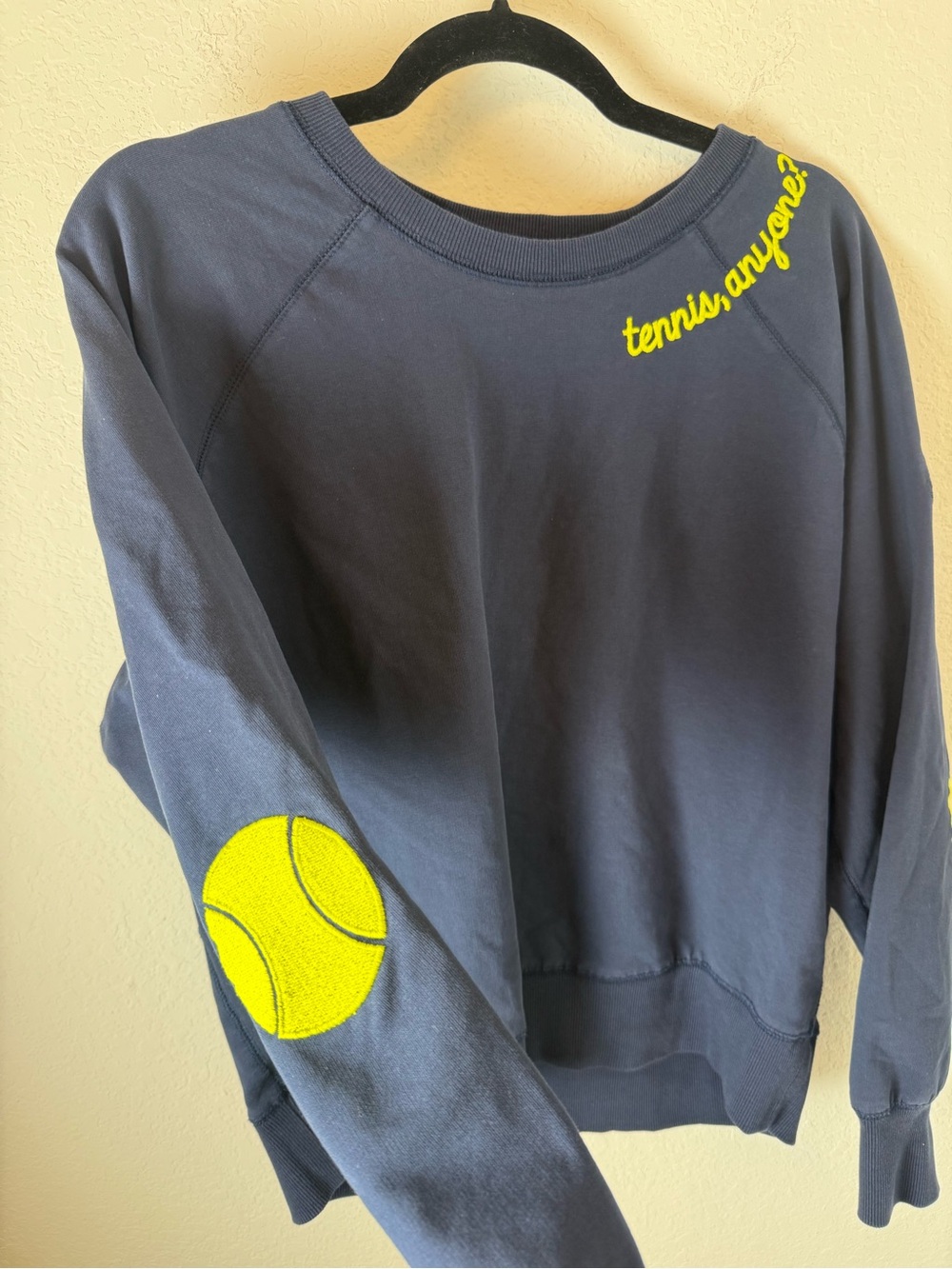 Ame & LuLu Navy Crewneck Sweatshirt with Neon Tennis Detail whimsy size S - Picture 7 of 7